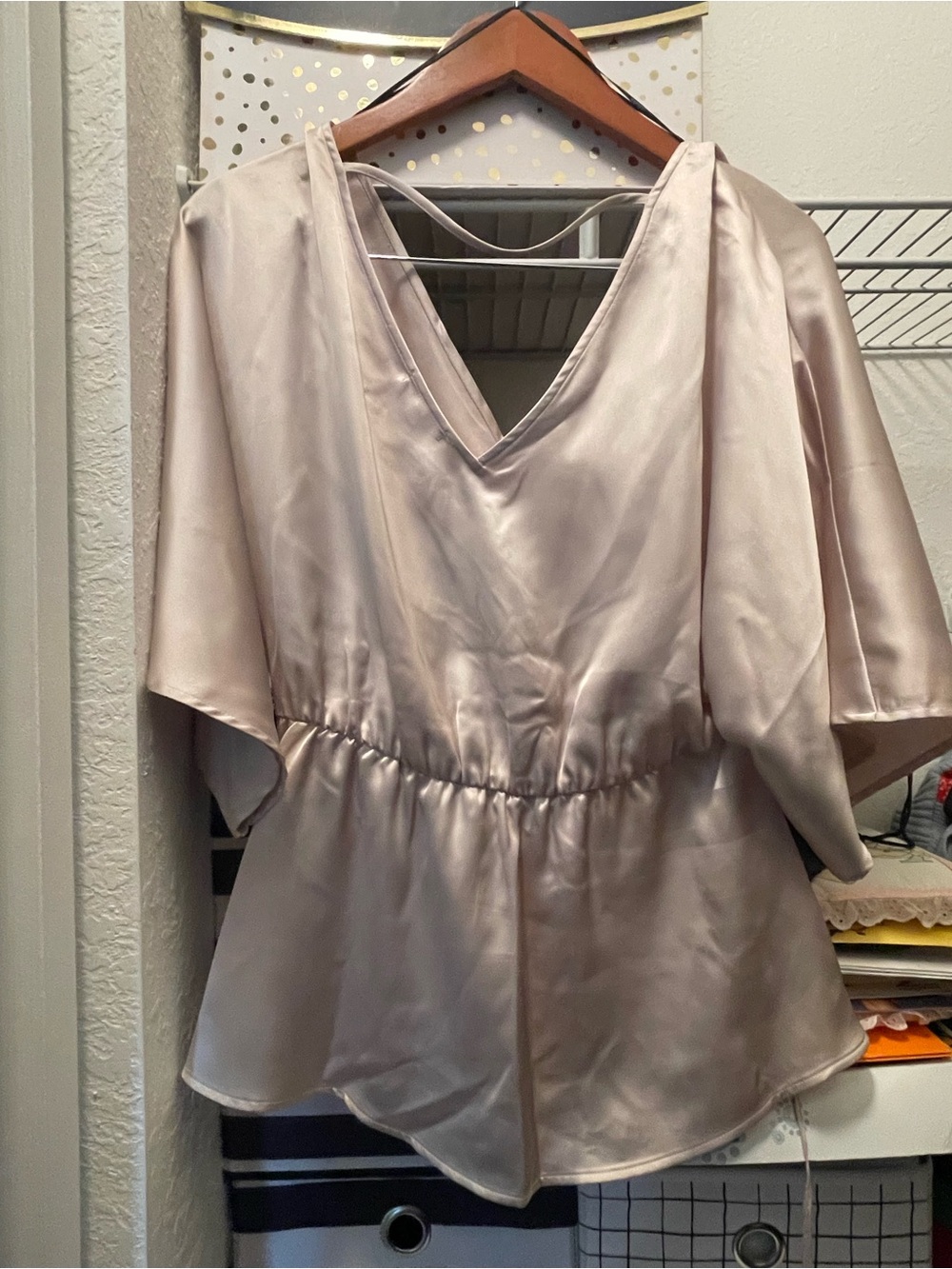 Pleione Satin-Like Blouse – Light Gold – Size M - Picture 5 of 6
